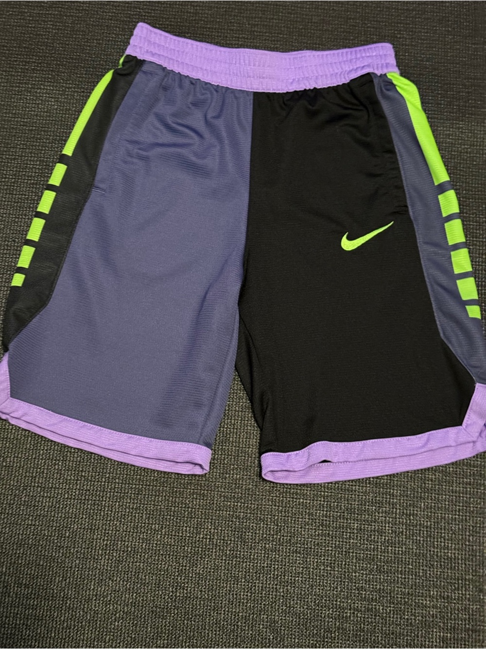 Nike Boys Purple, Black & Neon Green Athletic Shorts